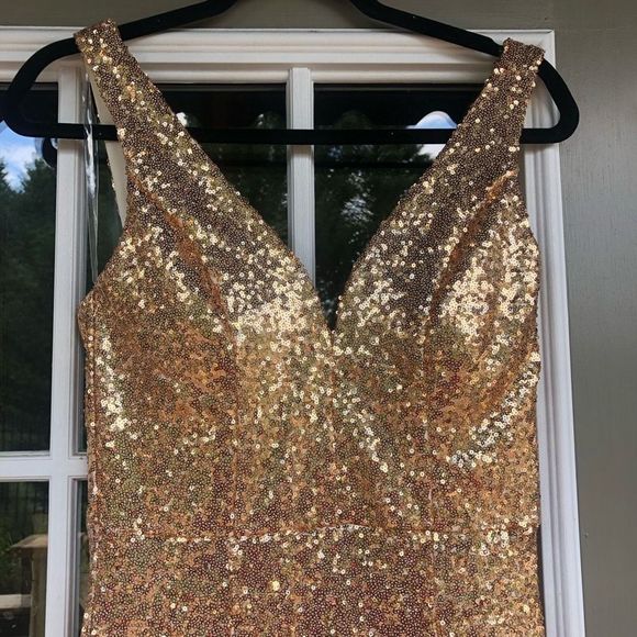 CrystalโDollโ๐พ NWT Gold Copper Ombre Sequin Mermaid Prom Dress Size 9 - Picture 2 of 11